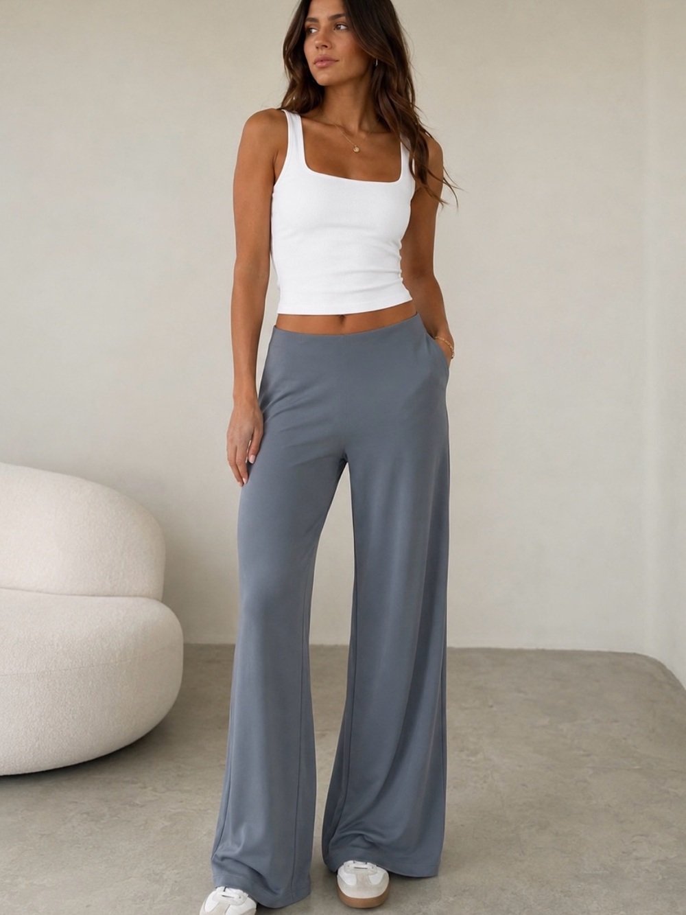 Zara Wide-Leg pull on Pants in Slate Gray Size L